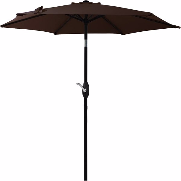 7.5 FT Patio Table Umbrella,Easy Assembled, Easy Operated, UV Protective, with Strong Polyester Cloth, PA Coating Rod and 6 Ribs-Brown