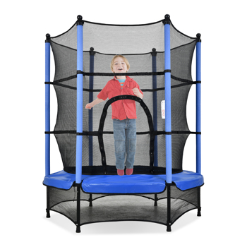 Kinder Trampolin Jumper 140 cm mit gepolsterten Stangen und Sicherheitsnetz, Blau