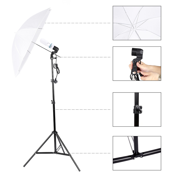 85W White Umbrellas Soft Light Box with Thickened Non-woven Fabrics (180g weight) & Background Stand Muslim Cloth (Black & White & Green)