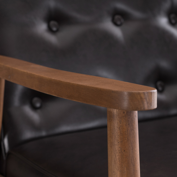 单人座 A款靠背拉点实木扶手 棕色PU 复古风 室内休闲椅 -32