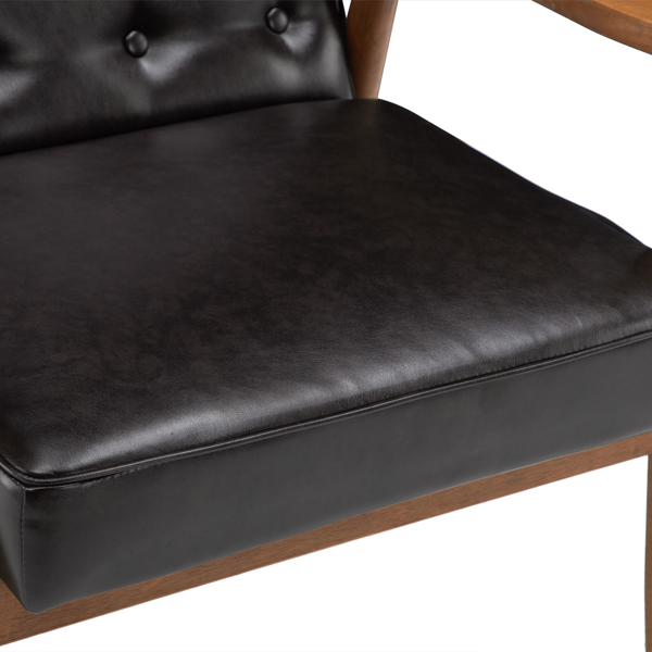 单人座 A款靠背拉点实木扶手 棕色PU 复古风 室内休闲椅 -10