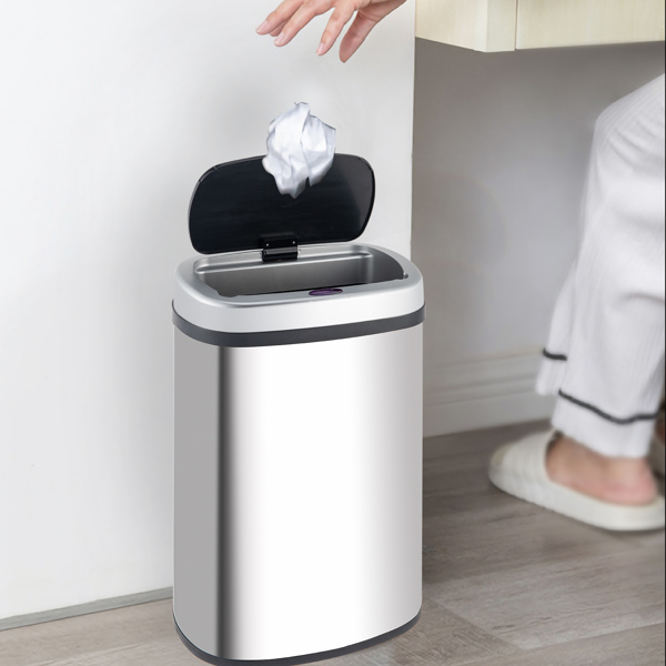 Smart Trash Can Cylindrical  Ordinary Mirror Barrel Body Φ30.5x78 Stainless Steel ABS Material Waterproof Black Induction Type Automatic