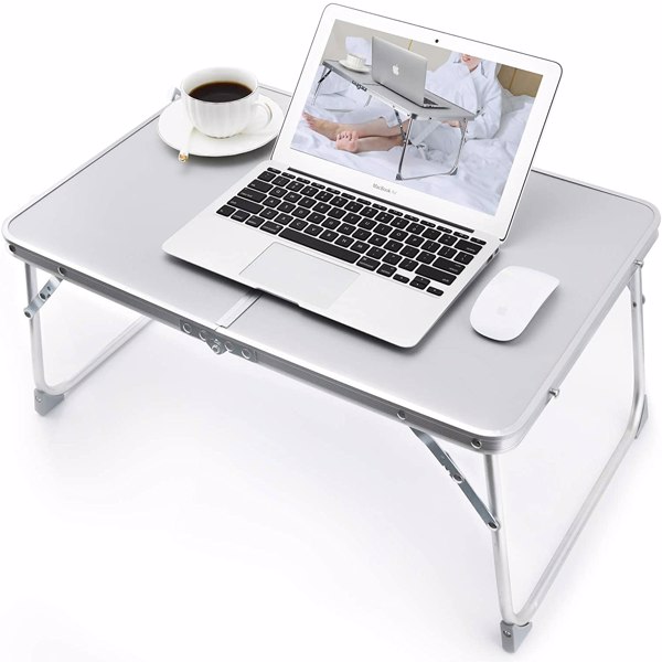 Laptop Table for Couch, Breakfast Serving Bed Tray Folds in Half Bed Desk Portable Picnic Desk Lightweight Laptop Desk Work from Home Notebook Stand Reading Holder Silver Amazon Banned