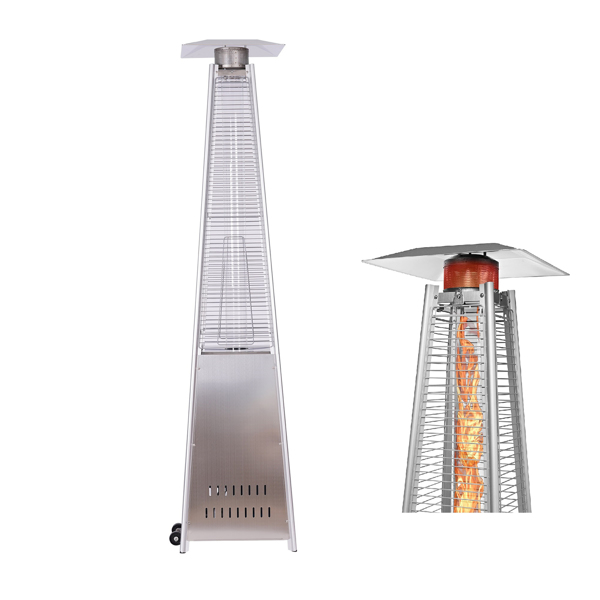 Outdoor Patio Pyramid Propane Space Heater,Portable Flame Heater,W/Wheels,Stainless Steel Color [Sale to Temu is Banned.Weekend can not be shipped, order with caution]