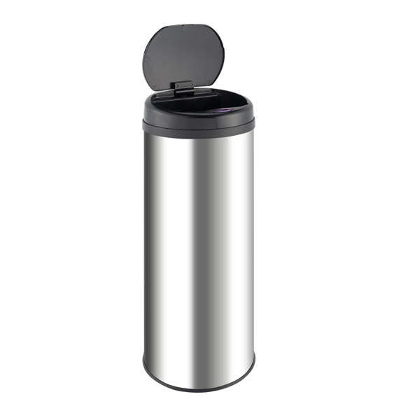 Smart Trash Can Cylindrical  Ordinary Mirror Barrel Body Φ30.5x78 Stainless Steel ABS Material Waterproof Black Induction Type Automatic