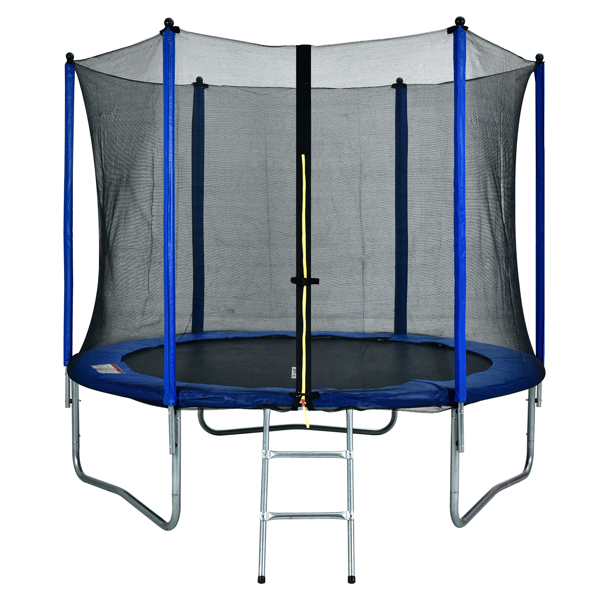 8FT Round Trampoline for Kids with Safety Enclosure Net, Outdoor Backyard Trampoline with Ladder, Blue
