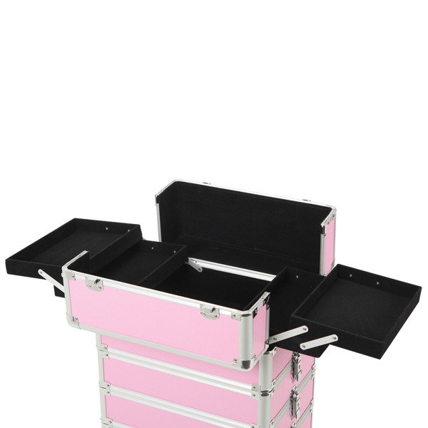 4 in 1 Rolling Makeup Case Makeup Trolley Case With Wheels Makeup Travel Case Organizer (PINK)