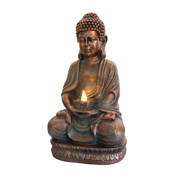 Meditating Sitting Buddha Solar Lights Outdoor Garden Patio Statue Light Decor