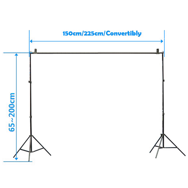2*2M Backdrop Support Stand Set 3 Fish Mouth Clips Black