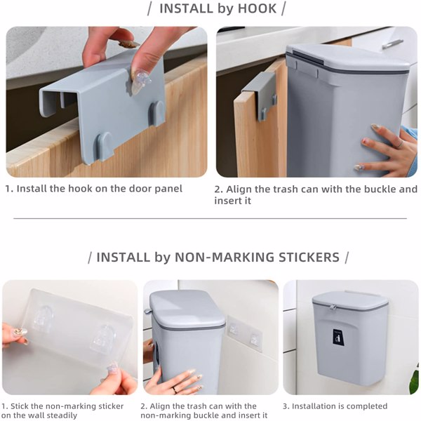 【Bans sale on Walmart】 2.4 Gallon Kitchen Compost Bin with Lid, Under Sink Trash Can Recycling Bins for Kitchen, Hanging Small Trash Can for Kitchen, Mountable Indoor Compost Bucket, Grey