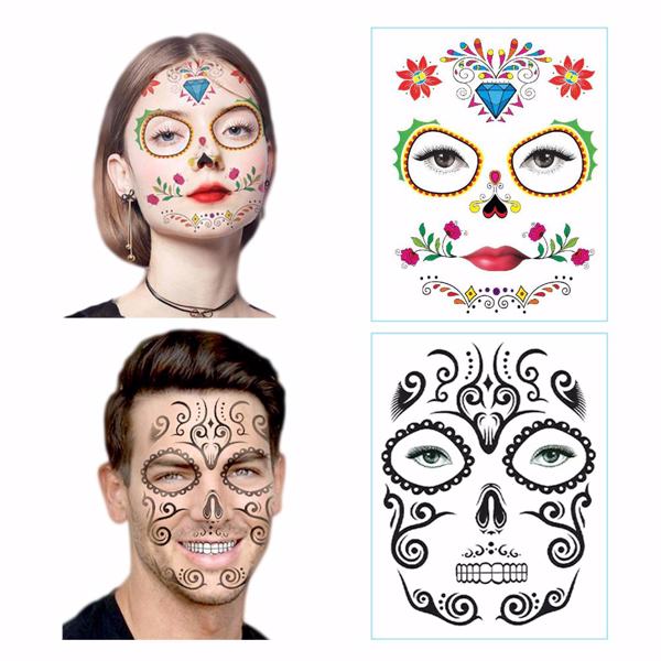 【Bans sale on Walmart】 12Pcs Halloween Face Tattoo Stickers Day Of The Dead Makeup Kit Sugar Skull Temporary Face Tattoo for Halloween Masquerade Party, Fashion Floral Skeleton Pattern