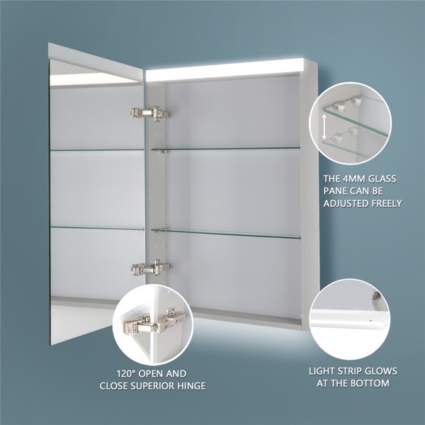 (This item can not be sold on Amazon)20" x 30" LED Lighted Bathroom Mirror Cabinet with 3-Layer Storage Shelves, Non-contact Motion Sensor, Surface Mounting Only (Door Left Open)