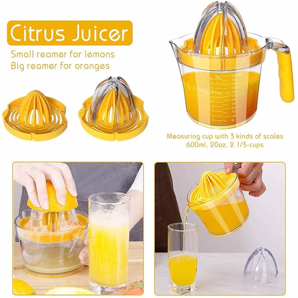 【Bans sale on Walmart】 7 Pcs Lemon Squeezer, 20 OZ Large Capacity Manual Citrus Juicer, Bonus Silicone Funnels & Kitchen Towel (Yellow)