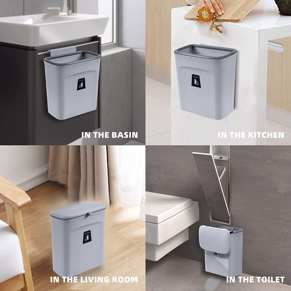 【Bans sale on Walmart】 2.4 Gallon Kitchen Compost Bin with Lid, Under Sink Trash Can Recycling Bins for Kitchen, Hanging Small Trash Can for Kitchen, Mountable Indoor Compost Bucket, Grey