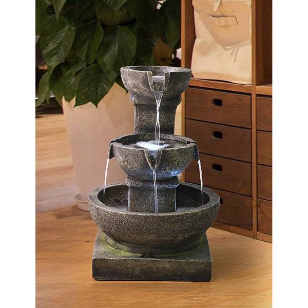 16inches Outdoor Water Fountain with LED Light - Modern Curved Indoor-Outdoor Waterfall Fountain 5-Tier Cascading Bowl Zen Fountain for Outdoor Space or Indoor Decor