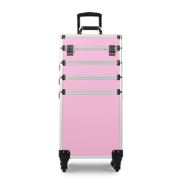 4 in 1 Rolling Makeup Case Makeup Trolley Case With Wheels Makeup Travel Case Organizer (PINK)