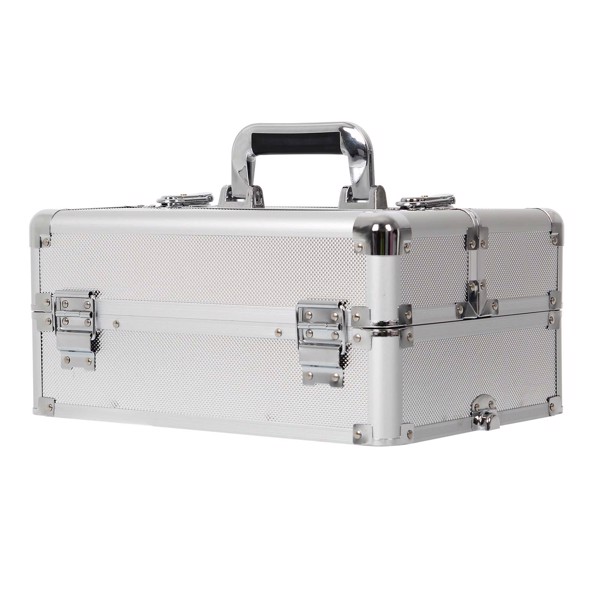 4 in 1 Rolling Makeup Case Makeup Trolley Case With Wheels Makeup Travel Case Organizer (SILVER)