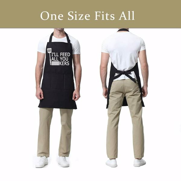 【Bans sale on Walmart】 Men Cooking Apron I'll Feed All You, Black Aprons for Men with Pockets, Mens Funny Aprons Dad Gifts for Men Thanksgiving Kitchen Cooking BBQ Cookout Apron