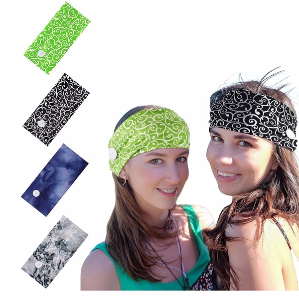 【Bans sale on Walmart】 4 Pack Paisley Bandana Headbands for Women, Nurses Headbands with Buttons for Face Mask Ear Protection Holder Elastic Turban Stretchy Yoga Vintage Boho Headwraps