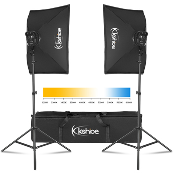 Kshioe PK006 Rectangular with Adjustable Temperature and Brightness LED Light 2 Soft Box Photography Kit