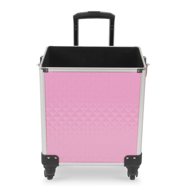 3 in 1 Aluminum Makeup Cosmetic Train Case Professional Makeup Case Rolling Train Case on Wheels Diamond Surface Pink