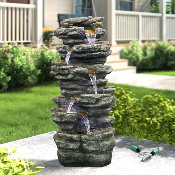 40inches High Rocks Outdoor Cascading Waterfall with LED Lights, Soothing Tranquility for Home Garden, Yard Decor[Unable to ship on weekends, please place orders with caution]