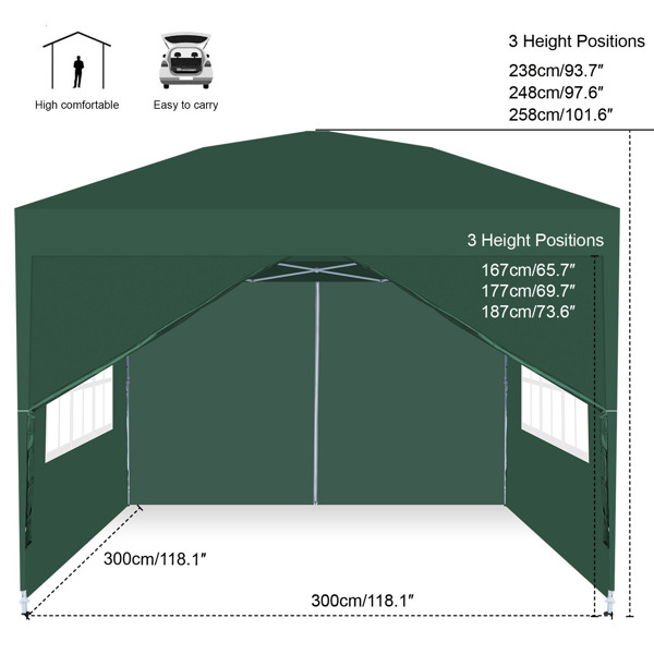 3m x 3m Pop Up Gazebo Outdoor Garden Shelter with Sides - PVC Coated - Travel Bag