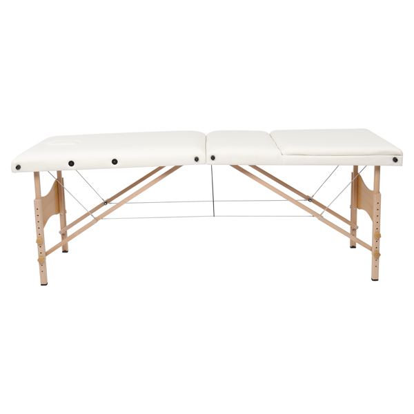 84" 3 Sections Folding Portable Beech Leg Beauty Massage Table 60CM Wide Adjustable Height White