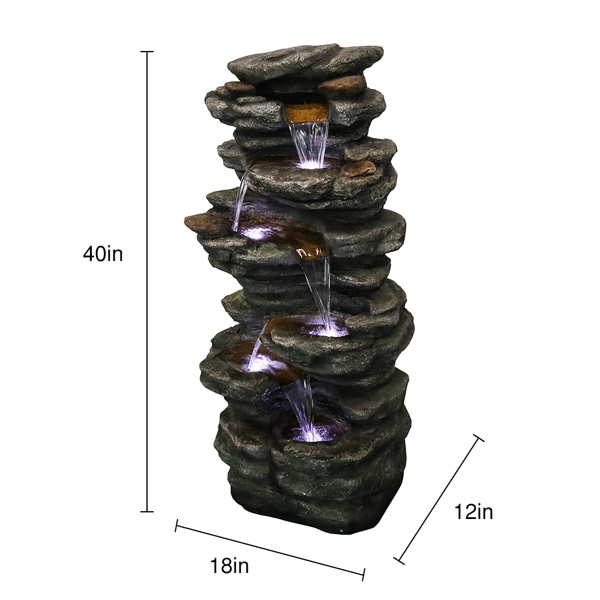 40inches High Rocks Outdoor Cascading Waterfall with LED Lights, Soothing Tranquility for Home Garden, Yard Decor[Unable to ship on weekends, please place orders with caution]