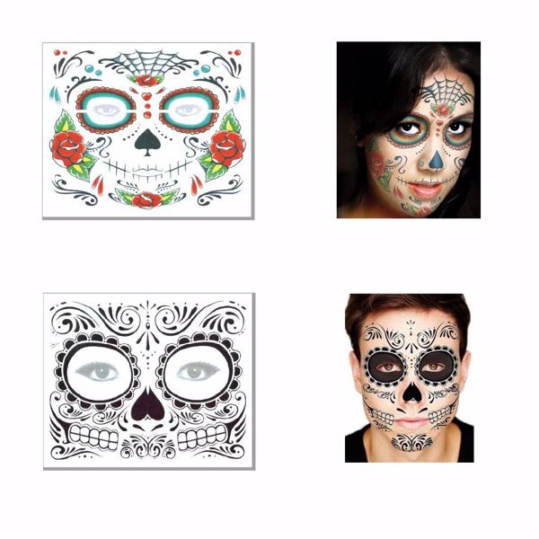 【Bans sale on Walmart】 12Pcs Halloween Face Tattoo Stickers Day Of The Dead Makeup Kit Sugar Skull Temporary Face Tattoo for Halloween Masquerade Party, Fashion Floral Skeleton Pattern