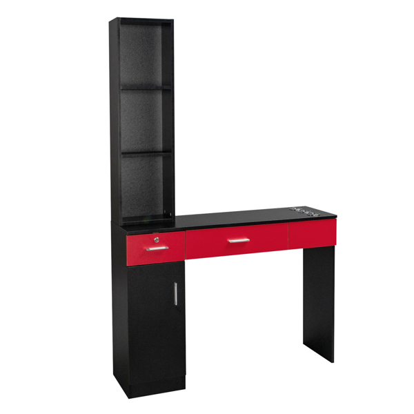 15 Cm E0 Particleboard Pitted Surface, 1 Door, 2 Drawers, 3-Layer Rack With Legs, Hairdressing Cabinet With Lock, Salon Cabinet, Black And Red 