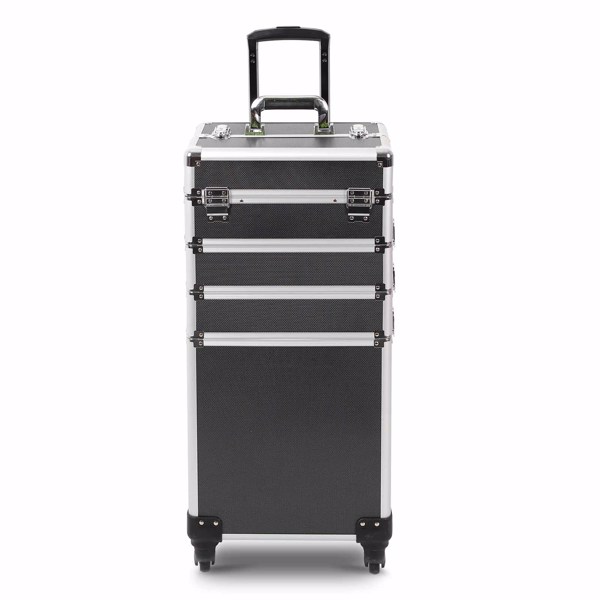 4 in 1 Rolling Makeup Case Makeup Trolley Case With Wheels Makeup Travel Case Organizer (BLACK)