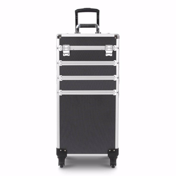 4 in 1 Rolling Makeup Case Makeup Trolley Case With Wheels Makeup Travel Case Organizer (BLACK)