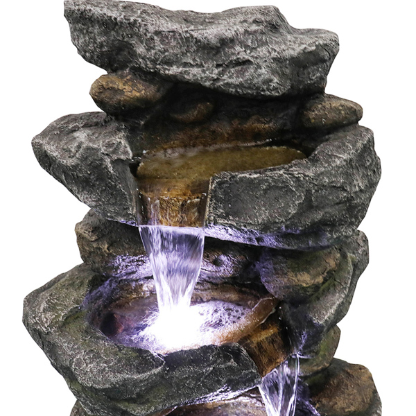 40inches High Stacked Simulated Rock Water Fountain with LED Lights