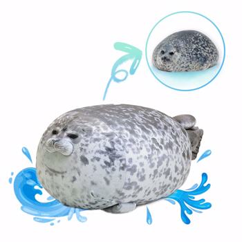Blob Seal Plush, Chubby Soft Ocean Animal Pillow, Stuffed Cute Cushion Toy for Kids Children, Cotton Teddy Grey Plushie for Adults Family Grey 40 cm