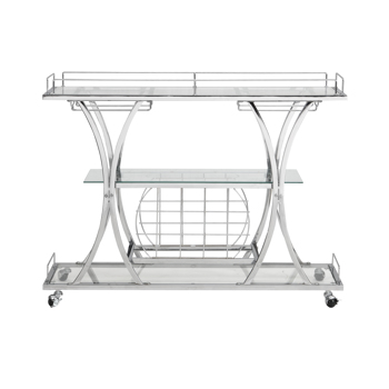 Contemporary Chrome Bar Cart with Wine Rack Silver Modern Glass Metal Frame Wine Storage