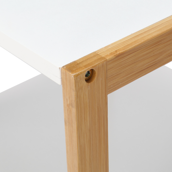 43.2*43.2*63.5cm Three-Layer Bamboo Side Table Rectangular White Table Top Natural Wood Table Legs