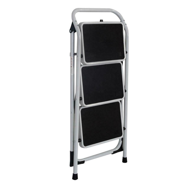 Home Use 3-Step Short Handrail Iron Ladder Black & White