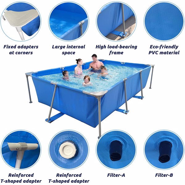 Metal Frame Swimming Pool  Above Ground Pools Blue (118" x 79" x 26", Blue)