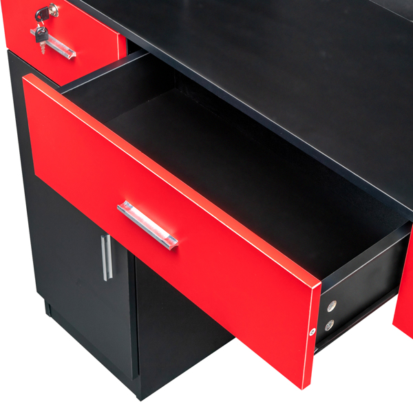 15 Cm E0 Particleboard Pitted Surface 1 Door 2 Drawers 3 Layers Rack With Legs Hairdressing Cabinet With Lock And Mirror Salon Cabinet Black and Red