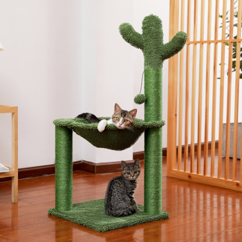 Cat Tree Scratcher Cactus With Cat Scratching Post Hammock Interactive Ball Green