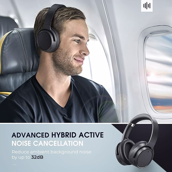 【 bans sale on Amazon】Hybrid Active Noise Cancelling Wireless Bluetooth 5.0 Headphones,Over-Ear with Deep Bass,Memory-protein Earpads Headphones with 30 Hours Playtime