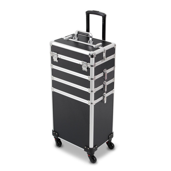 4 in 1 Rolling Makeup Case Makeup Trolley Case With Wheels Makeup Travel Case Organizer (BLACK)