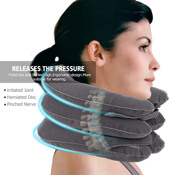 Cervical Neck Traction Device Collar Brace Support Pain Relife Stretcher Therapy(color:grey)