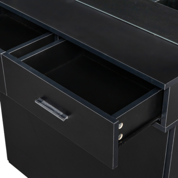 15 Cm E0 Particleboard Pitted Surface, 2 Drawers, 2 Doors With Mirror, Salon Cabinet Black