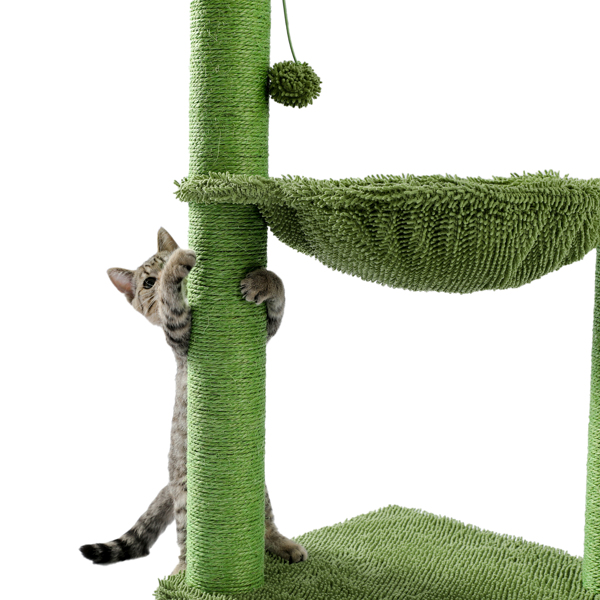 Cat Tree Scratcher Cactus With Cat Scratching Post Hammock Interactive Ball Green