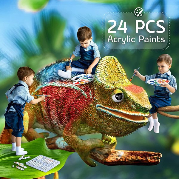 【Banned sale on Amazon】Acrylic Paint Set, 40 PCS Painting Supplies with 12 Paint Brushes, 24 Color Tubes Acrylic Paint for Kids Adults Professional Painting on Canvas Wood Clay Fabric Ceramic Crafts