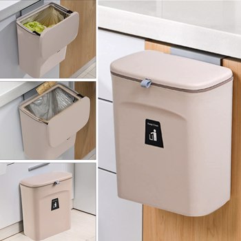 【Bans sale on Walmart】 2.4 Gallon Kitchen Compost Bin with Lid, Under Sink Trash Can Recycling Bins for Kitchen, Hanging Small Trash Can for Kitchen, Mountable Indoor Compost Bucket, Coffee