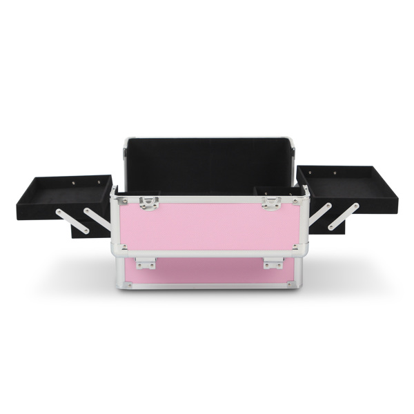 4 in 1 Rolling Makeup Case Makeup Trolley Case With Wheels Makeup Travel Case Organizer (PINK)