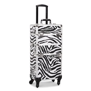 3 in 1 Makeup Cosmetic Train Case Professional Makeup Case Rolling Train Case on Wheels Diamond Surface Zebra